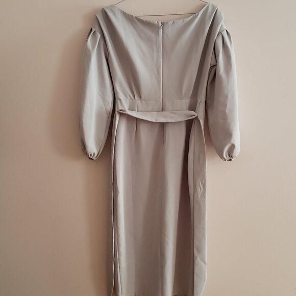 Gray Fallen Shoulder Wrap Midi Dress [ASOS] [Size 8] - Picture 2 of 5